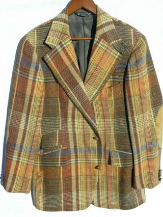 60s - Early 70s Mens Ralph Lauren Wool Tweed Plaid Blazer Sz 38 38r - Andbu_1922