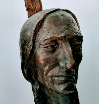 Vtg Indian Native American 1975 Austin Prod Productions Inc Brass Sculpture Bust