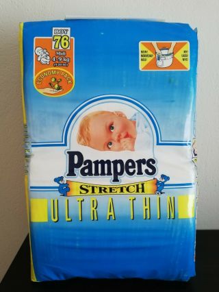 Vtg Pampers Stretch Ultra Thin Pack With 76 Diapers For Boys Midi 4 - 9kg 9 - 20lbs