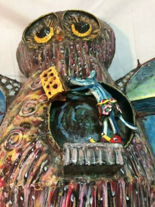 BILL REID OWL Metal Art Sculpture Modern Outsider Artist WOWL FLOWER Vintage 2