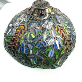 Vintage Large 18 " Stained Slag Glass Lamp Shade Arts Crafts Deco Shell