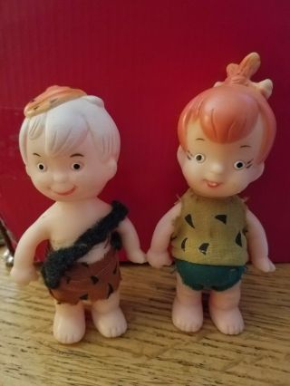 Vintage Flintstones Pebbles And Bam Bam 4 " Rubber Dolls