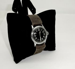 Vintage Wwii Elgin A - 11 Military Hack 539 16j Wristwatch,  Orig Canvas Band,  Runs