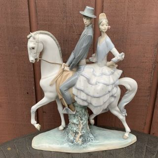 Vintage Lladro 4647 Andaluces Couple On Horse Porcelain Statue - Please Read