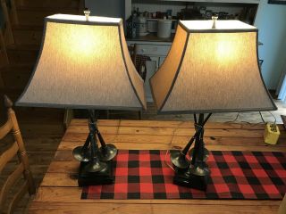 Vintage Maitland - Smith Bronze Trumpet Lamps With Marble Base W/shades