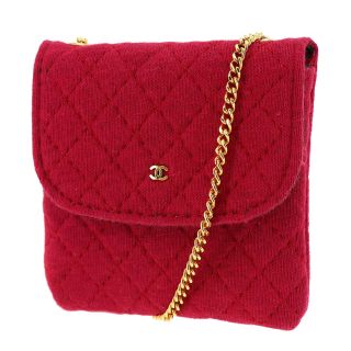 Chanel Cc Quilted Chain Mini Pouch Red Pink France Vintage Authentic Ab579 O