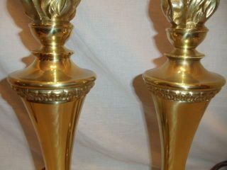 Vintage Pair STIFFEL Brass Trophy Urn Torch Flame Table Lamps Hollywood Regency 4