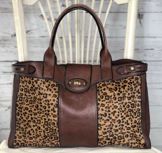 Fossil Vintage Reissue Weekender Leopard Cheetah Brown Leather Shoulder Handbag