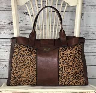 FOSSIL Vintage Reissue Weekender Leopard Cheetah Brown Leather Shoulder Handbag 2