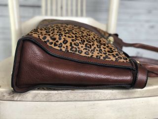 FOSSIL Vintage Reissue Weekender Leopard Cheetah Brown Leather Shoulder Handbag 5