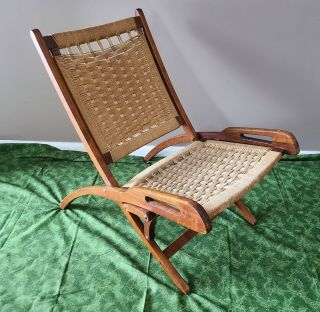 Vintage Hans Wegner Style Folding Rope Lounge Chair Mid Century Modern
