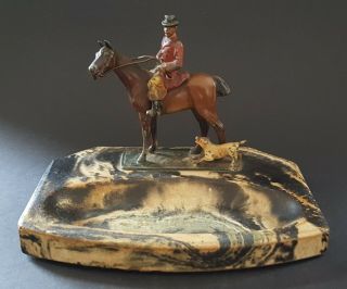 Austrian Cold Painted Metal Vintage Victorian Antique Horse Rider Desk Pen Tray
