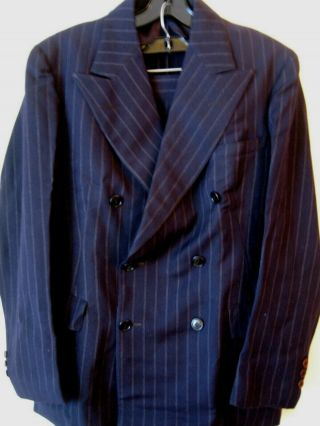 VINTAGE 1940s MENS DOUBLE BREASTED WOOL BLUE PINSTRIPE SUIT 2