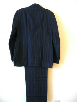 VINTAGE 1940s MENS DOUBLE BREASTED WOOL BLUE PINSTRIPE SUIT 3