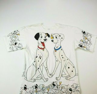 Vintage 1996 Disney 101 Dalmatians All Over Print Movie T - Shirt L 90s Rare Mega