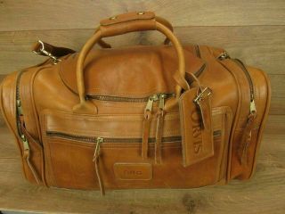 Vintage Made In Usa Orvis British Tan All Leather Duffle Bag Luggage