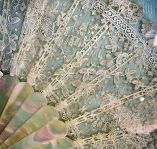 Late 19th Century Brussels Bobbin & Needle Lace Mother of Pearl Fan.  Framed 3