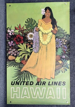 Vintage United Air Lines Hawaii Stan Galli Travel Poster 40x25