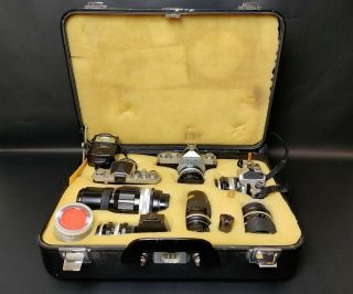Set Of 3 Vintage Nikon Slr Cameras With Accessories And Hard Case - Ec - 21021e
