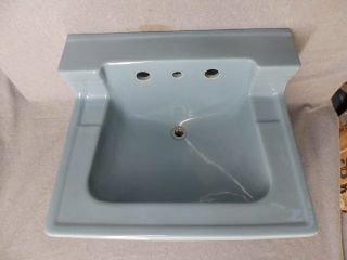 Vintage Blue Porcelain Ceramic Bathroom Sink Old Standard Plumbing 443 - 16