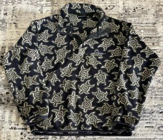 Vintage Patagonia Rare Turtle Print Snap - T Fleece Pullover Jacket Blue Size M