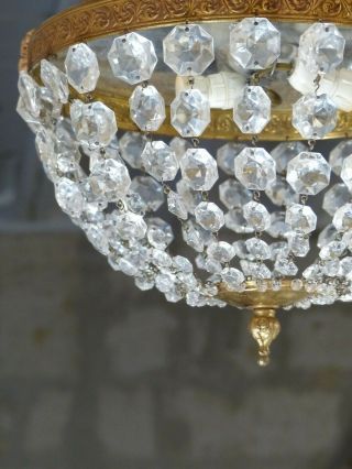 12 " Vintage French Gilded Brass Bronze Ceiling Crsytal Prisms Chandelier Empire