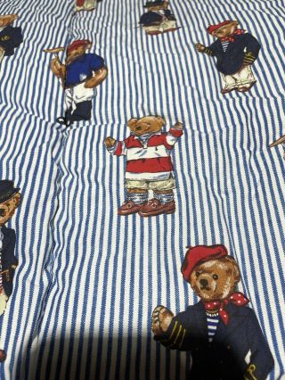 Rare Vintage Usa Ralph Lauren Polo Teddy Bear Queen Size Comforter Stripe Quilt