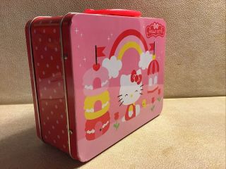 Hello Kitty Pink Mini Tin Lunch Box Sanrio Cake House & Rainbow 2013 3