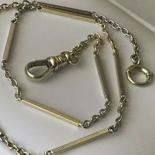 Vintage 14 K Solid Yellow/white Gold Bar & Link Pocket Watch Chain 13 3/4 "