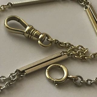 Vintage 14 k Solid Yellow/White Gold Bar & Link Pocket Watch Chain 13 3/4 