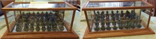 Vintage Lead Civil War Chess Set Hand Painted Glass Display Cases Usa Very Rare