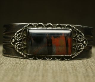 Vintage Navajo Native American Petrified Wood Sterling Silver Cuff Bracelet