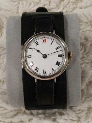 Antique Ww1 1914 Swiss Solid Silver Trench Watch