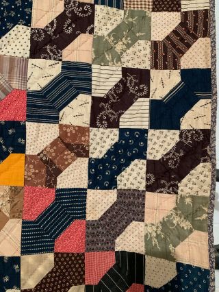 Antique Vintage Cotton Fabrics Late 1800s Bow Tie Quilt Great Fabrics 6