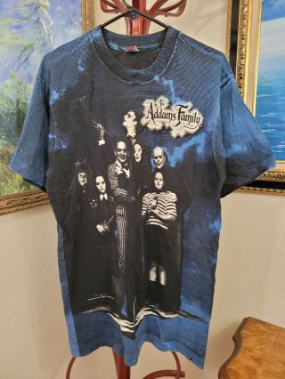 Vintage Rare Addams Family " Print All Over " Shirt Large 1991 Htf (aa8)