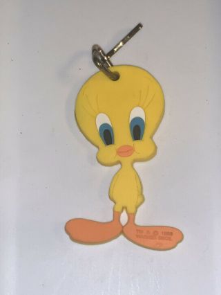 Vintage 1989 Tweety Bird Keychain Ring Warner Bros Looney Tunes Rubber 3.  5” Long