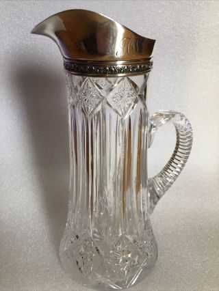 Vintage Gorham Sterling Silver Collared Ewer/pitcher With Cut Crystal Base