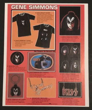 Kiss 1978 Gene Simmons Solo Album Order Merchandise Form Insert