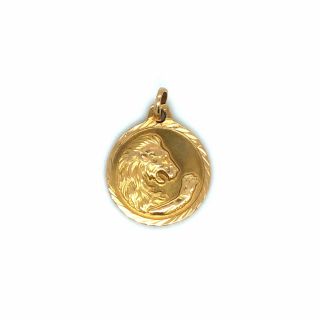 Vintage Leo Zodiac Medallion 18k Yellow Gold Pendant