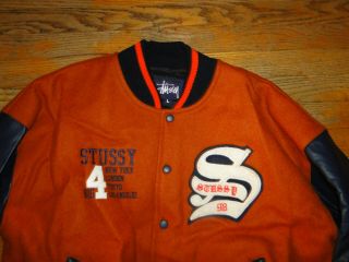Vintage 1998 Stussy Varsity Crew Jacket 90s Hip Hop Shirt Rap Letterman Sz.  L
