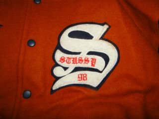 Vintage 1998 STUSSY varsity crew jacket 90s hip hop shirt rap letterman Sz.  L 4