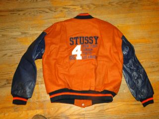 Vintage 1998 STUSSY varsity crew jacket 90s hip hop shirt rap letterman Sz.  L 6