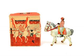Vintage Blomer & Schuler Germany No.  250 Jockey On Race Horse Tin Toy W/ Box