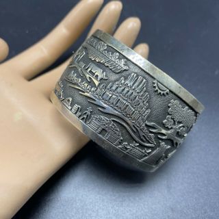 Vintage Navajo Handmade Sterling Silver Storyteller Cuff Bracelet - Becenti