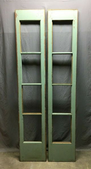 Pair Vintage 16x84 Shabby Cottage Chic Windows Green Sidelights Cabinet 1161 - 20b