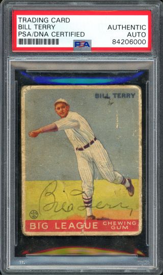Bill Terry Autographed Signed 1933 Goudey Rookie Card Vintage Psa/dna 84206000