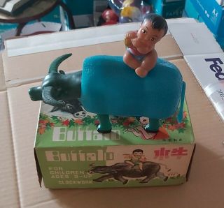 Rare Vintage Buffalo Wind Up Tin Toy China Red China Toy Ms 123