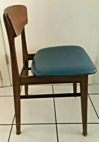 Vintage Mid - Century Danish Modern Walnut Pair (2) Chairs Blue Vinyl Seats Sleek