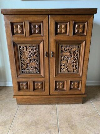 Vintage Liquor Cabinet Dry Bar,  Exotic Hand Carved Bohemian Style