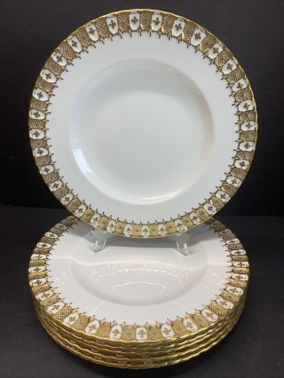 Vtg Royal Crown Derby Heraldic Gold Rim Dinner Plate 10.  25 " Width Set Of 6